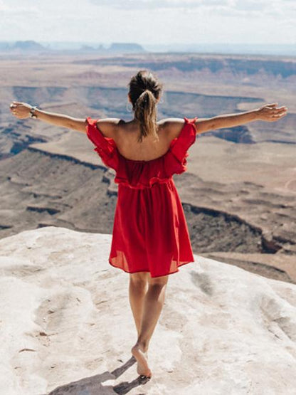 Lace Flounces Off-Shoulder Mini Dress