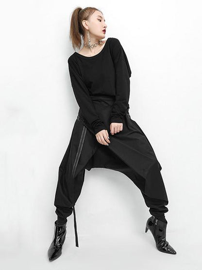 Elastic Waist Design Black Harem Pants