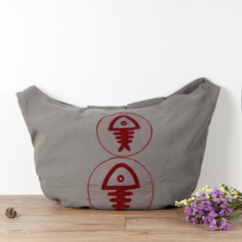 Ethnic Fish Bones Shape Splicing Gray Shoulder Bag