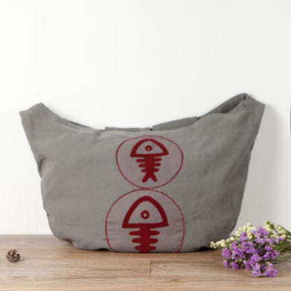 Ethnic Fish Bones Shape Splicing Gray Shoulder Bag
