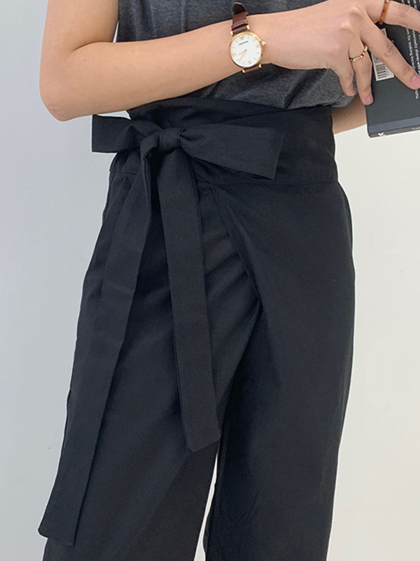 Simple 9 Colors Ramie Cotton Tied High-Waisted Pants