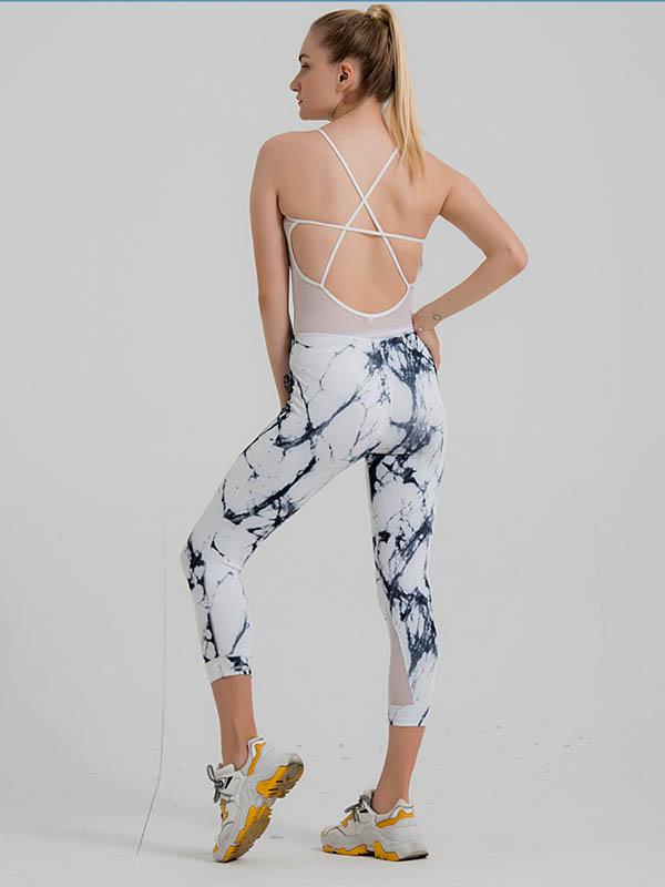 Sexy Printed Cross Strap Yoga Jumpsuits
