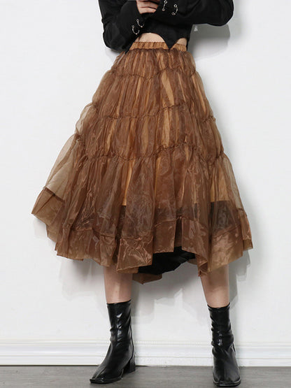 Fashion Solid Color Split-Joint A-Line Bubble Skirt