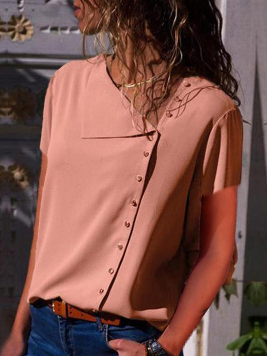 Casual V-neck Buttons Blouses&shirt Top