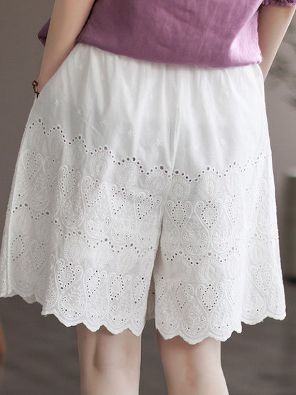 Vintage Artistic Retro Hollow Embroidered Shorts