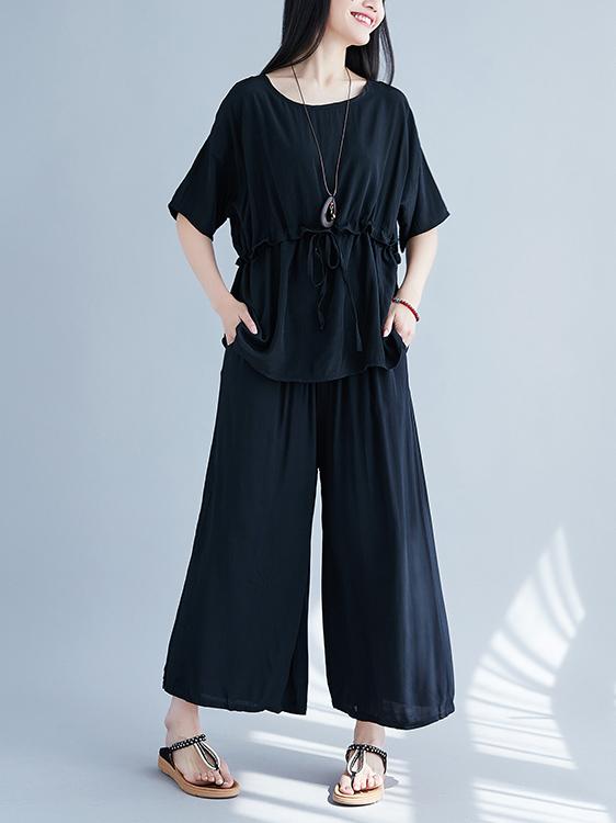 Plus Size Loose Solid Wide-leg Two-piece Suits