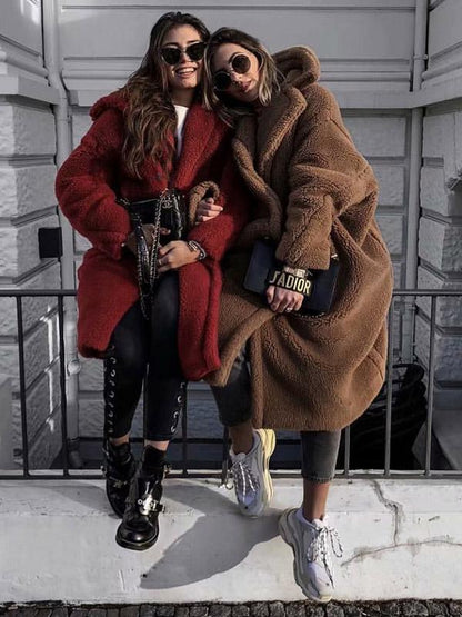 Loose Solid Lapel Fuzzy Coat
