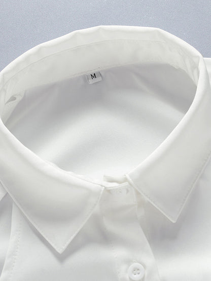 Urban White Hollow Bandage Lapel Long Sleeves Blouses