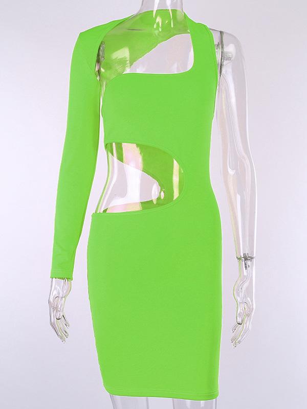 Solid Color Wrap Hollow One-Shoulder Mini Dresses