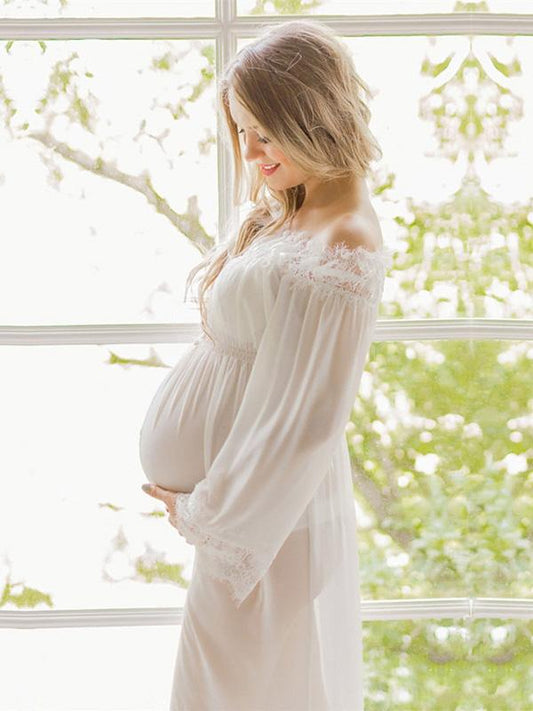Maternity Lace Off-the-shoulder Maxi Dress