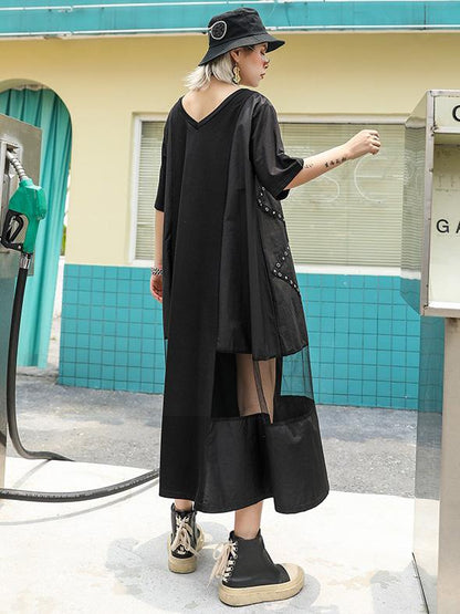 Mesh Split-joint Short Sleeves Dress