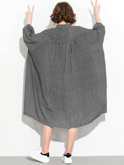 Super Loose Plaid Long Shirt Dress