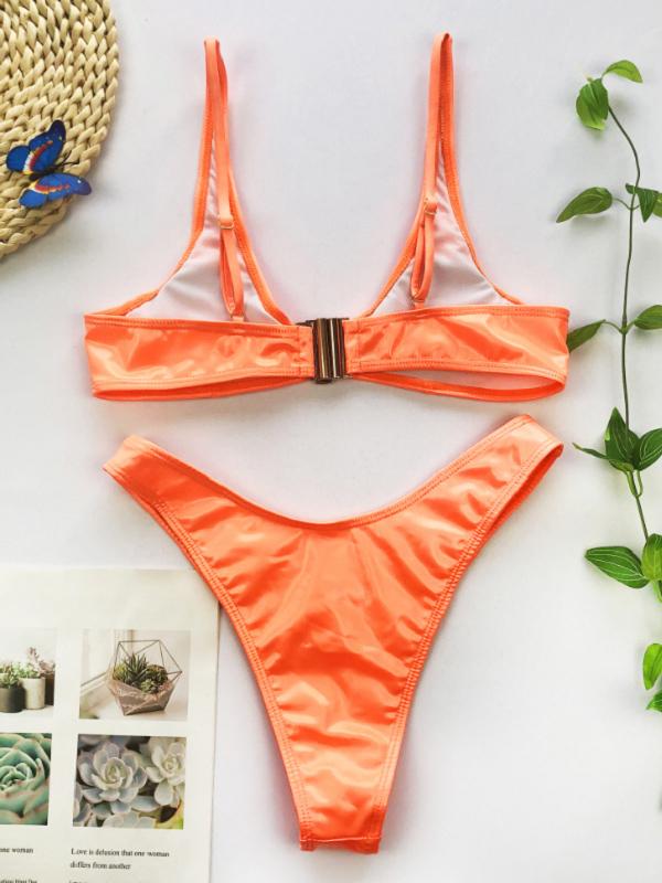 V-Neck Pecial Metal Buckle Vest Bikini Swimsuit