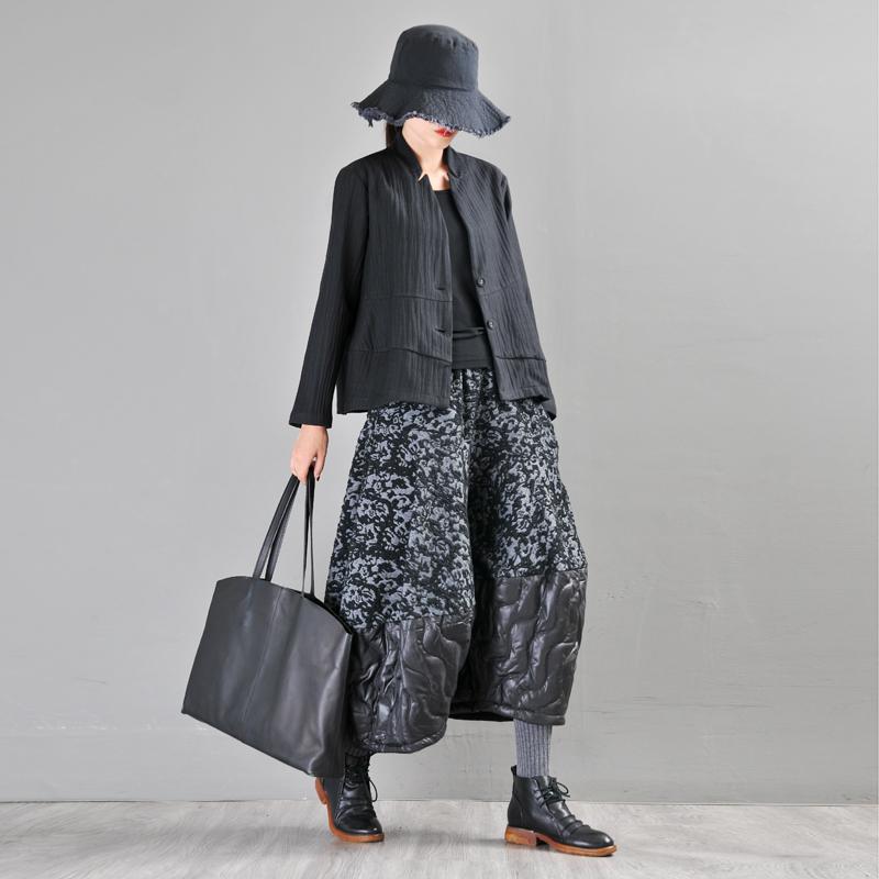 Buykud Casual Spliced Jacquard Loose Wide Leg Pants