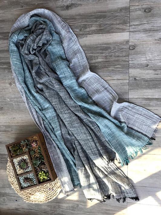 Ramie Cotton Split-joint Tasseled Scarf