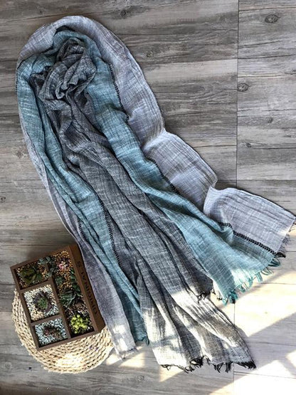 Ramie Cotton Split-joint Tasseled Scarf