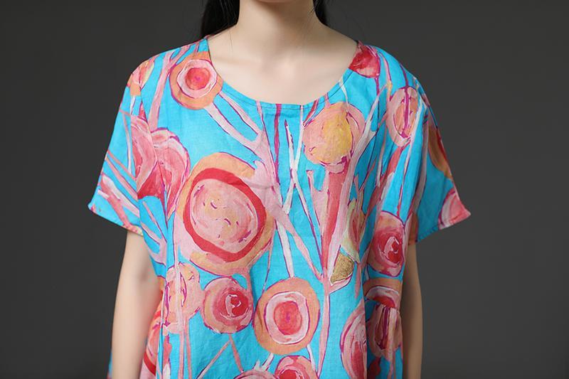 Blue Casual Short Sleeve Printing Summer Shirt