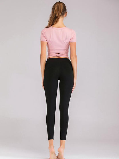 Hollow Solid Wrap Sports Yoga Shirt Tops