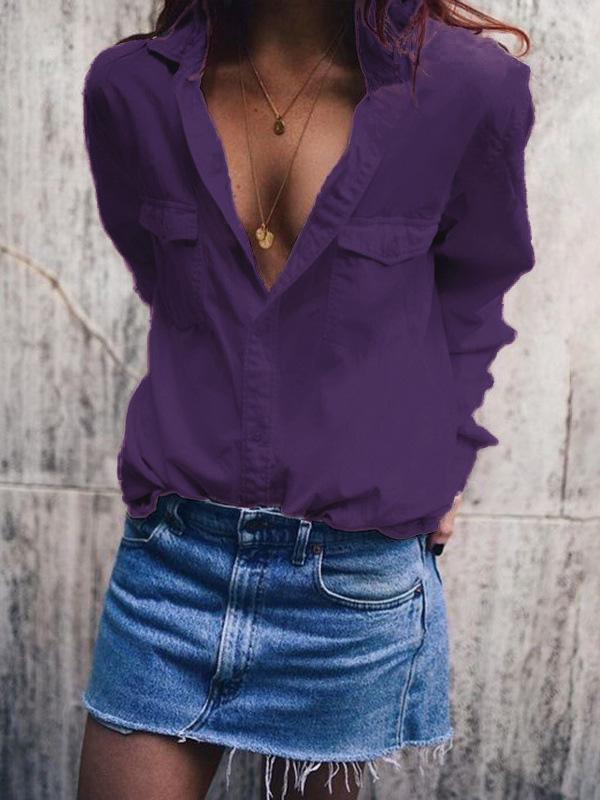 Loose Lapel Collar Blouses&Shirt Top
