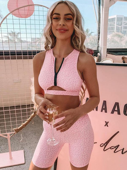 Zipper Printed Tank&Shorts Sports Suits