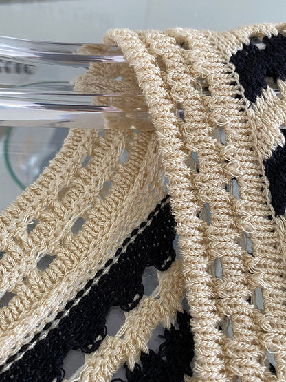 Simple Black White Contrast Color Knitting Vest Top