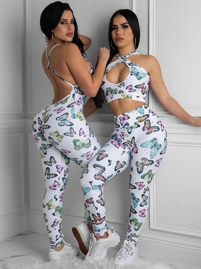 Sexy Printed Backless Yoga Suits