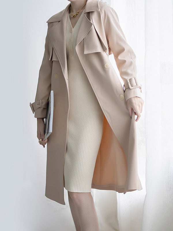 Urban Solid Color Bandage Belted Coat