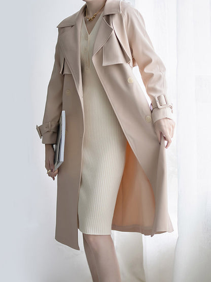 Urban Solid Color Bandage Belted Coat