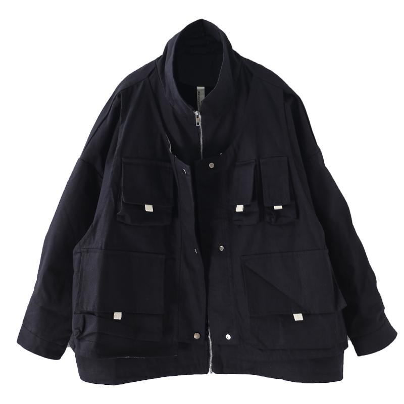 Buykud Casual Pure Color Loose Zipper Jacket