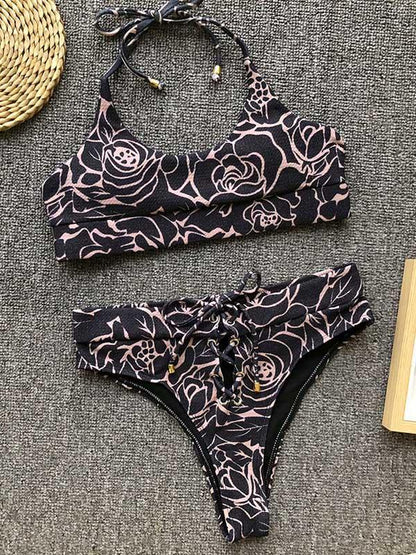 Lace-Up Printed Sexy Bikinis Swimwear