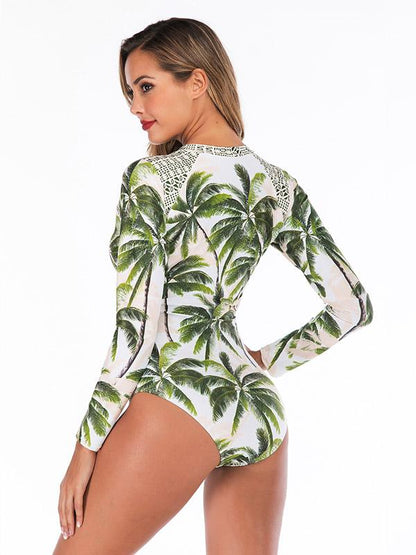 Zipper Palm Printing One Piece Wetsuit