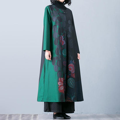 Buykud Floral Print O-Neck Casual Elegant Trench Coat