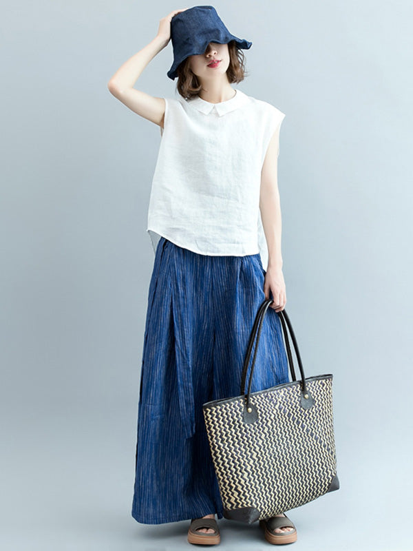 Simple Solid Color Lapel Cap Sleeve Vest Top