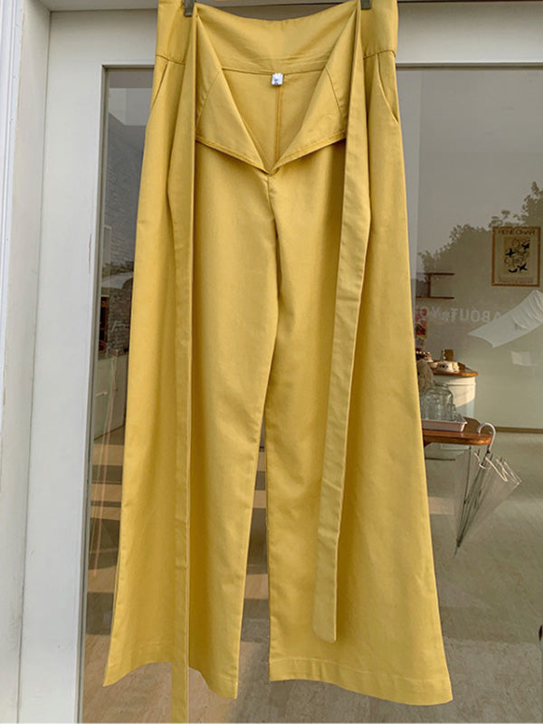 Simple 9 Colors Ramie Cotton Tied High-Waisted Pants