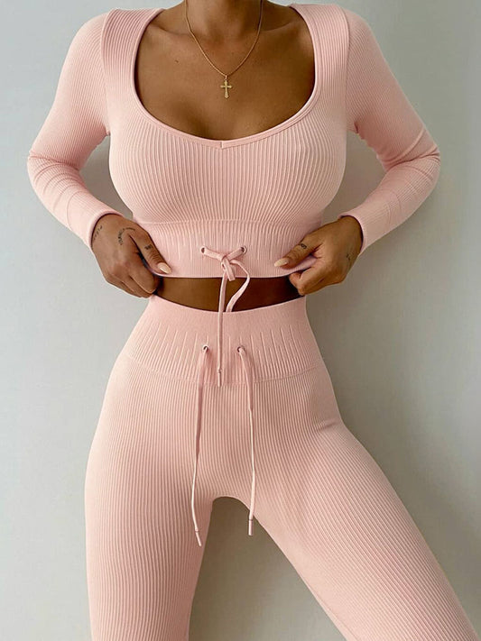 Seamless Long Sleeves Wrap Tees&Leggings Suits