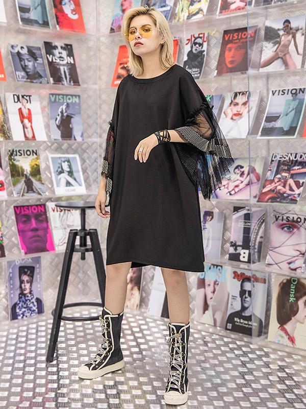 Loose Grenadine Split-joint Midi Dress