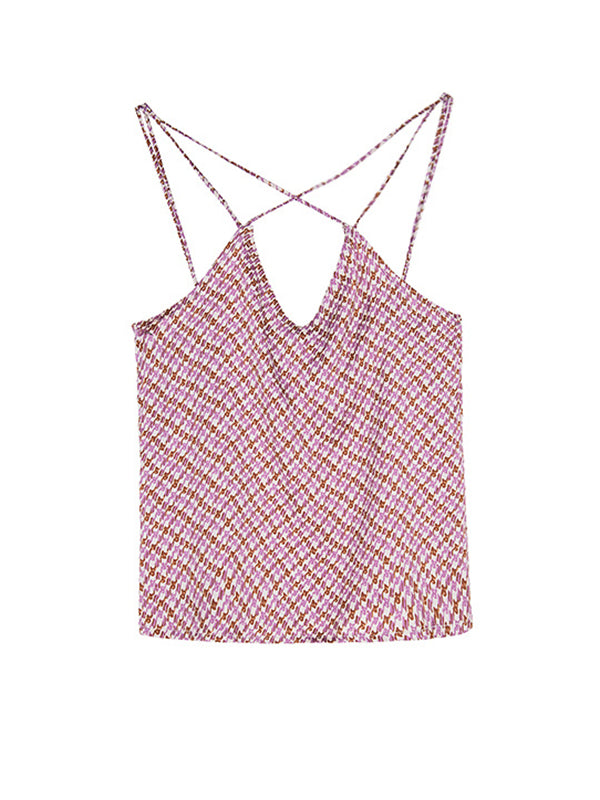 Original Contrast Color Printed Spaghetti-Neck Vest Top