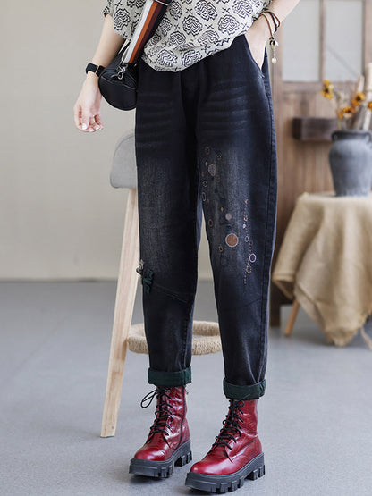 Vintage Embroidered Wide Leg Jean Pants