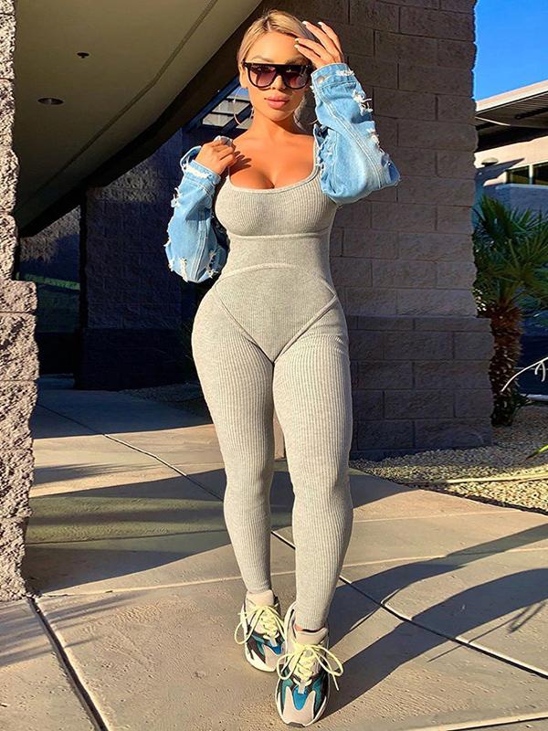 Sexy Solid Wrap Sleeveless Yoga Jumpsuits