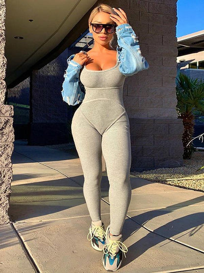 Sexy Solid Wrap Sleeveless Yoga Jumpsuits