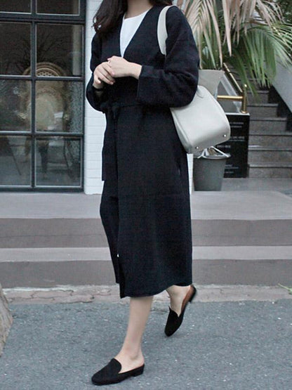 SPLIT-SIDE LACE-UP LONG SWEATER