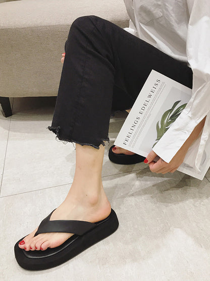 Simple Contrast Color Flip Flops Flatform Slippers