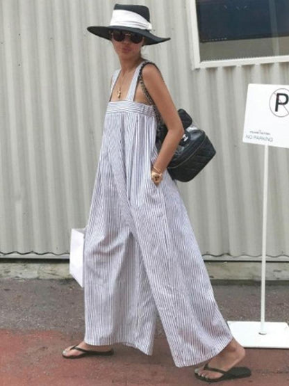 Casual Striped Wide-leg Jumpsuit