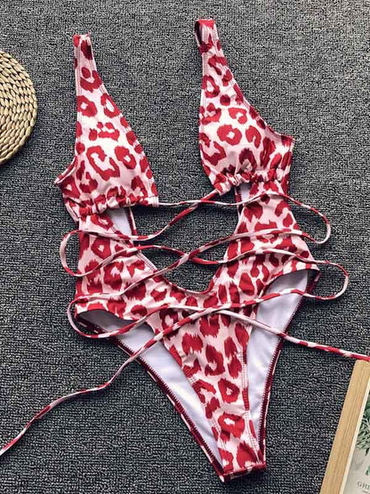 Leopard&Snakeskin Scrunch One Piece Swimsuit