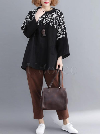 Loose Embroidered Round-neck Shirt