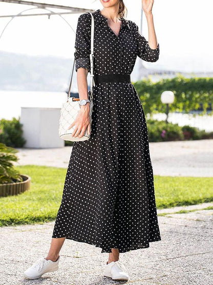 Polka-dot V-neck Long Sleeves Maxi Dress