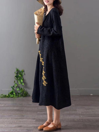 Loose Jacquard Embroidered A-line Long Dress