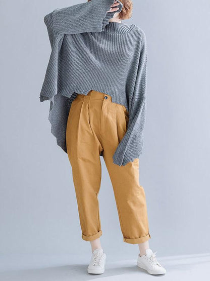 High-neck Cropped Batwing Sleeves Knitting Sweater