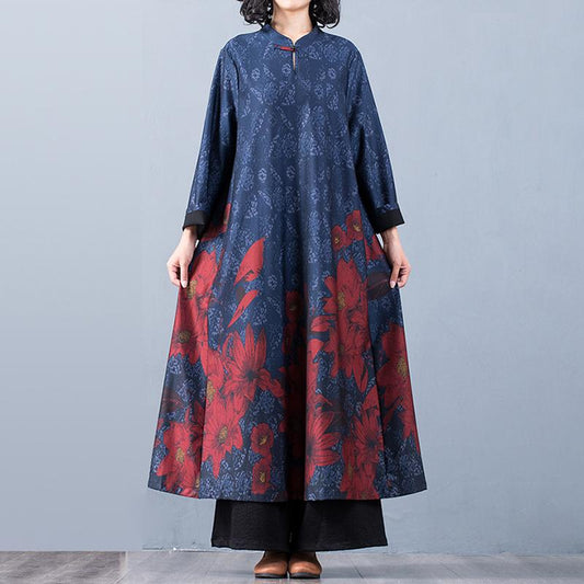 Buykud Floral Printed Casual Retro Soft Silky Dress
