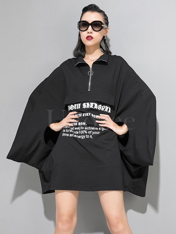 Loose Letter Printed Batwing Sleeves Cropped Cloak